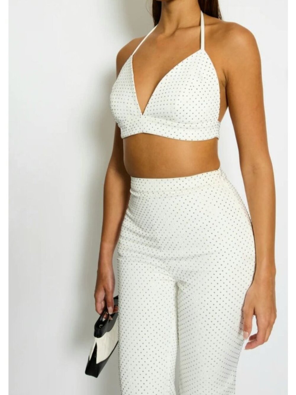 Nadine Merabi White Rhinestone Kira Two-Piece Set Top XL Pants L New With Tags